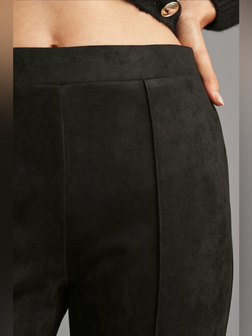 Anthropologie x sanctuary Lana Flare Pants Black suede-like pintucked - Picture 4 of 5
